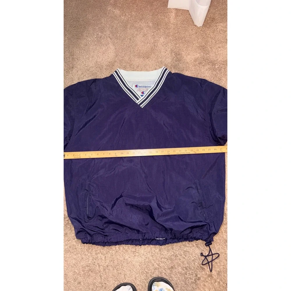 Champion XL Navy V Neck Pullover Windbreaker Jacket Nylon USA 90s - Picture 10 of 12